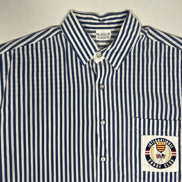 VTG 80s 90s Shore Club Blue Stripe Beach Short Sleeve Button Down Shirt Men L ?? - Picture 2 of 8